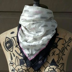 Silk Square Coach Scarf - pink, black, and white