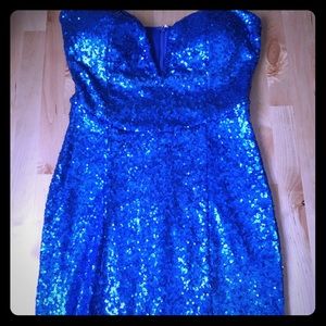 Strapless sequin Tobi dress in bright blue