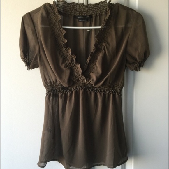 BCBG Sheer Ruffle Blouse