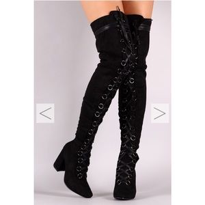 Black Suede Over the Knee Thigh High Lace up Boots