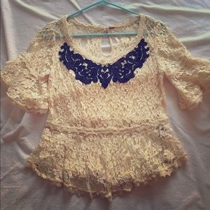 Free People Lace short sleeve blouse