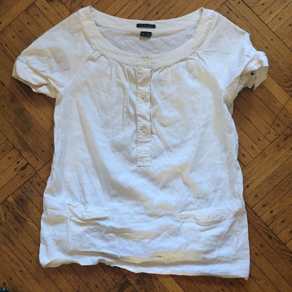 Theory cap sleeves linen shirt