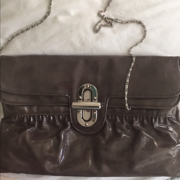Grey patent purse.