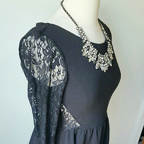 NWOT Black Lace Floral Embossed Dress - Picture 2 of 4