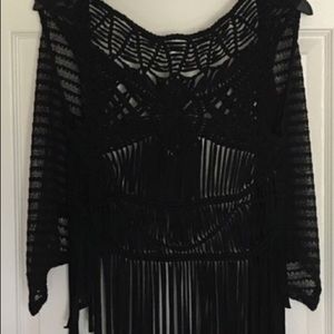 Black fringe hand woven vest