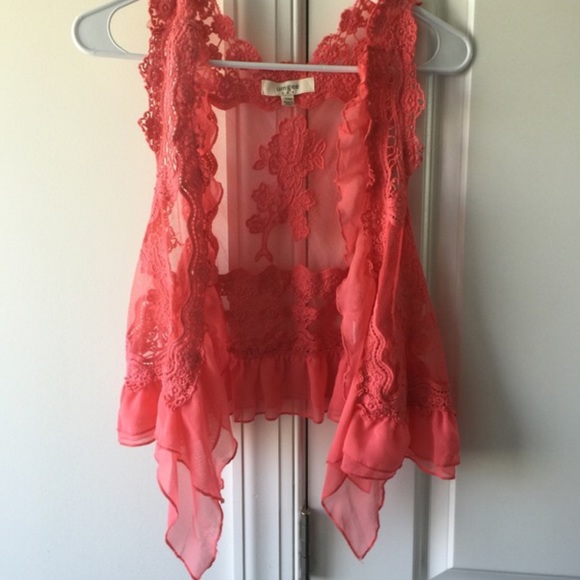 Coral Ruffle Open Vest
