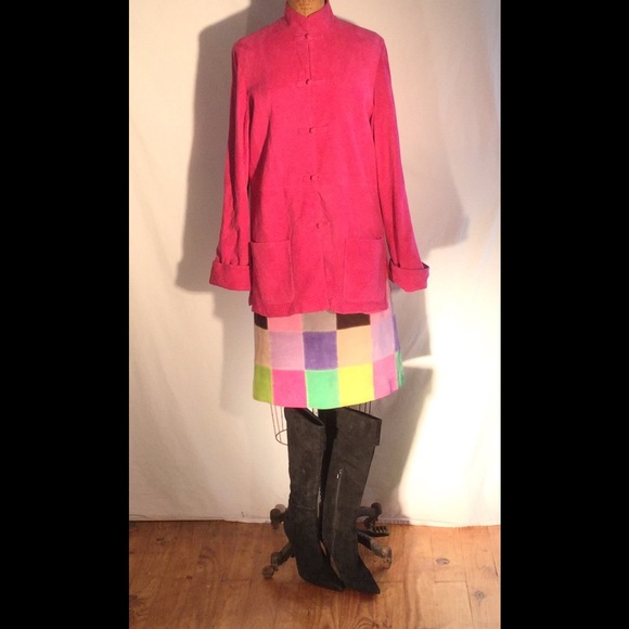 Shanghai Tang Fuchsia Suede Mandarin Collar Jacket - image 2