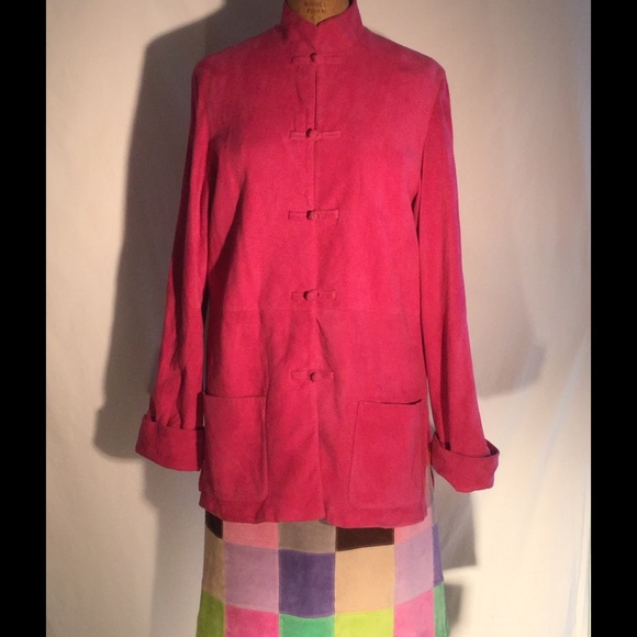 Shanghai Tang Fuchsia Suede Mandarin Collar Jacket - image 1