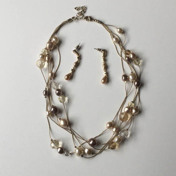 Jewelry - 5 strand beaded necklace with earrings