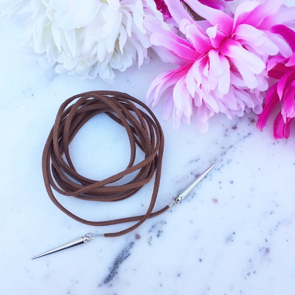 "Sadie" Necklace || Brown Faux-Suede Tie-Up Choker - Picture 2 of 6