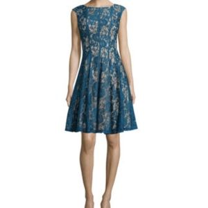 Teal Nude Sleeveless Lace Fit-and-Flare Dress