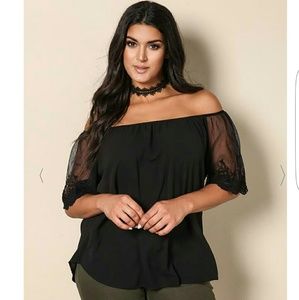 NWT Black lace sleeve top