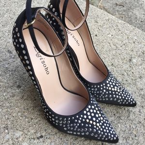 {Zigi Soho} Black satin jeweled heels