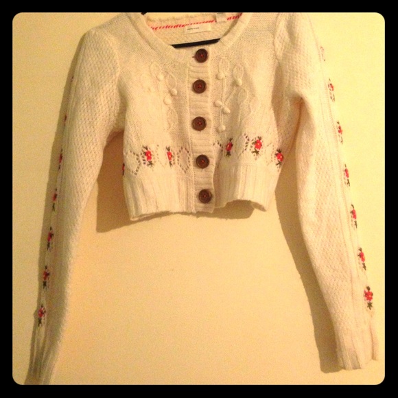Anthropologie floral cropped wool cardigan size M