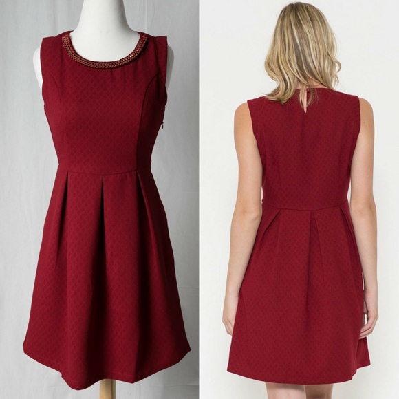 ‼️SALE‼️Neckline Trim Pleated Skater Dress - Picture 3 of 4