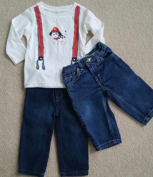 Lot of 2 jeans and shirt, 12mo