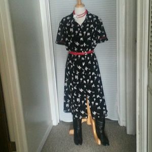 Long Black Floral Shirt Dress