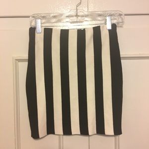 Black and White Striped Mini Skirt