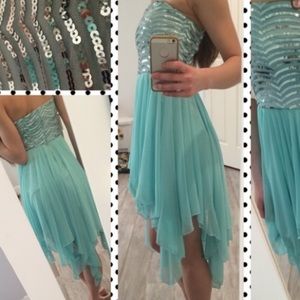 Love Reign Aqua High/Low Sequin Strapless Dress