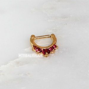 Gold Tone, w/ Red Color Diamonds, Real Septum Ring