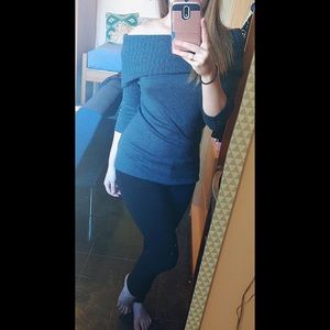 Grey Mid-sleeve Cowl Neck Sweater