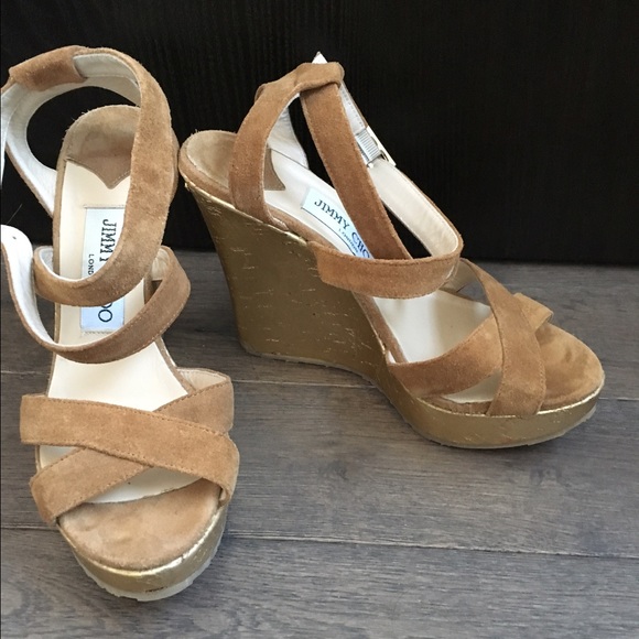 Jimmy Choo Butterscotch Suede+Gold Wedge💕