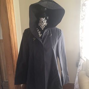 London Fog Black Short Hooded Trench Coat - Sz XS