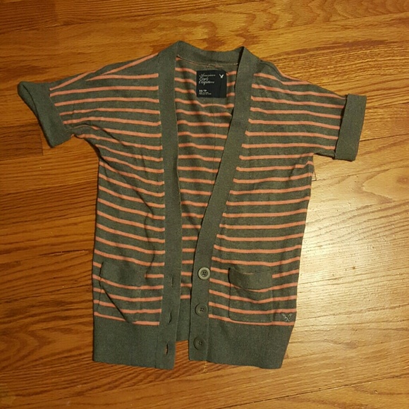 American Eagle Pink and White Striped Sweater