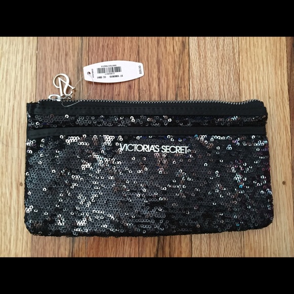 NWT Victoria's Secret Black Sequin Clutch/Wallet - Picture 1 of 2