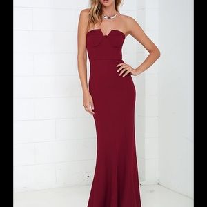 Full length burgundy colored formal dress