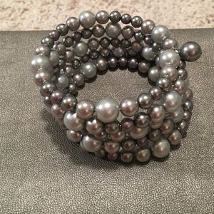 Grey and white pearl coiled bracelet