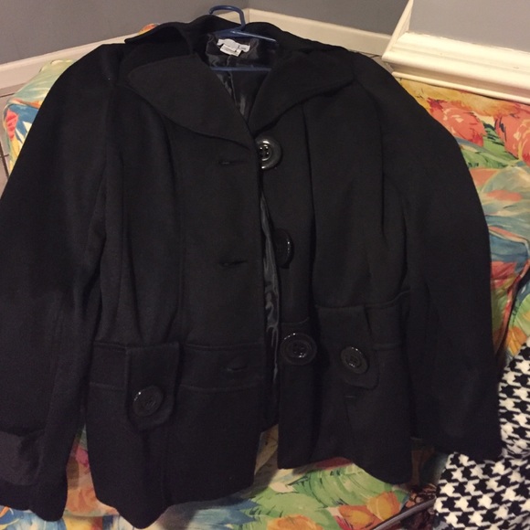 Black pea coat with big buttons