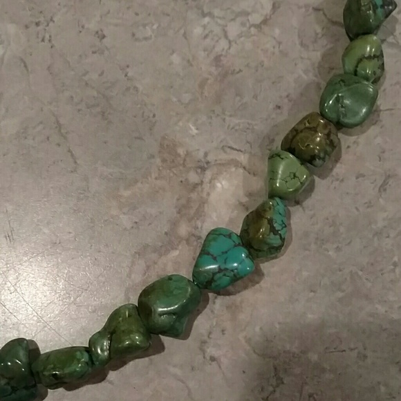 💜 BEADED TURQUOISE NECKLACE STERLING SILVER CROSS - Picture 4 of 5