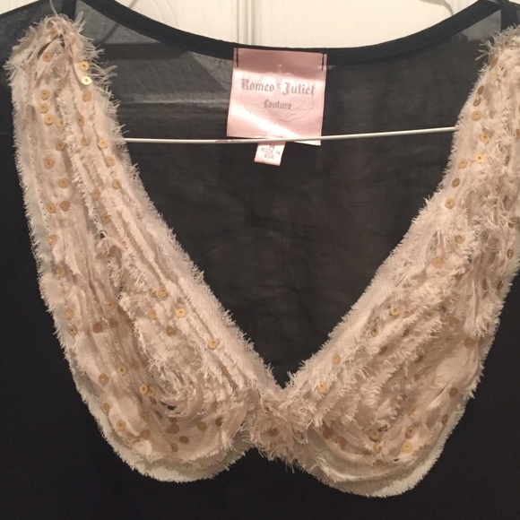 Sheer embellished collar blouse gold, cream, black