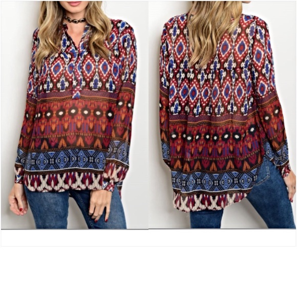 Hippie Boho Chic Chiffon Blouse Tunic ML - Picture 2 of 3