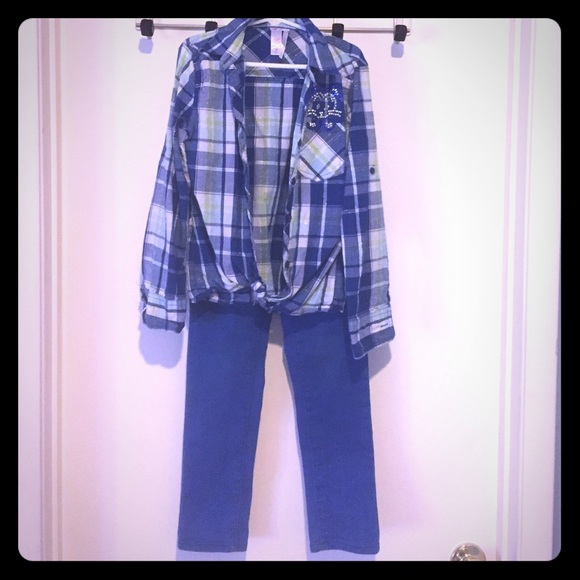 Justice jeans and long sleeve shirt