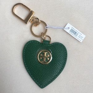 Tory Burch Green Pebbled Heart Key Fob NWT
