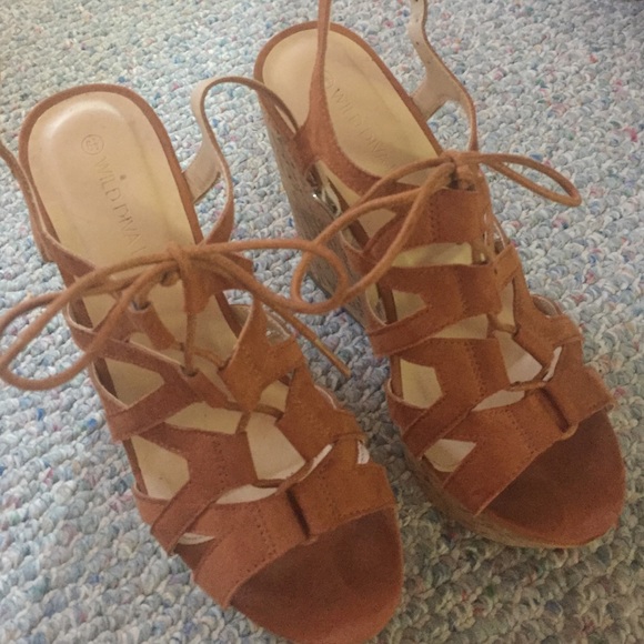 6 1/2 lace up wedge heels by Wild Diva Lounge