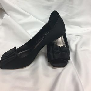 Black Satin peep toe pumps size 6.5