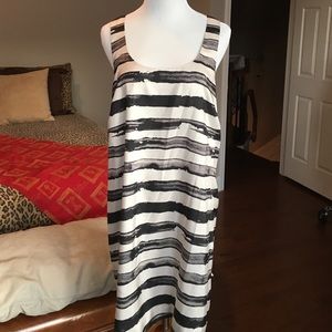 Black and cream striped silk sleeveless shift
