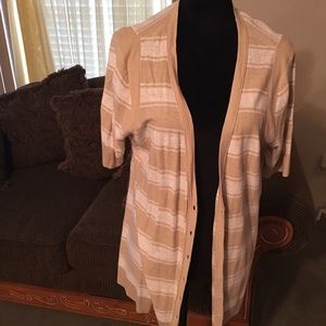 Tan and White short sleeve Cardigan