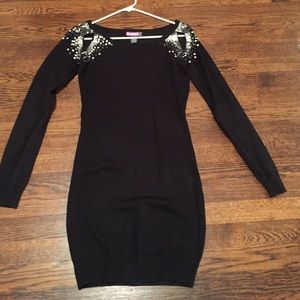 Sequin embellished long sleeve black dress
