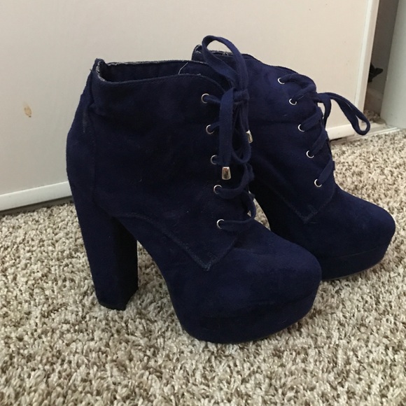 Dark blue lace up booties