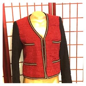 Tweed jacket with gold trimming