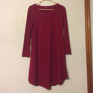 Maroon Full Sleeve O-neck Dress