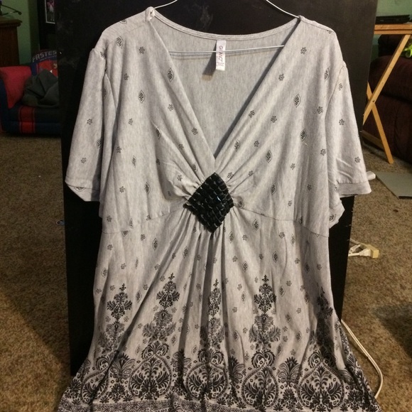 Grey and Black V-Neck w/ Sparkly Bead Accents