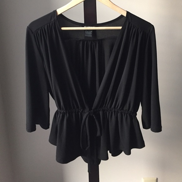 Black Peplum Style Tie Waist Cardigan
