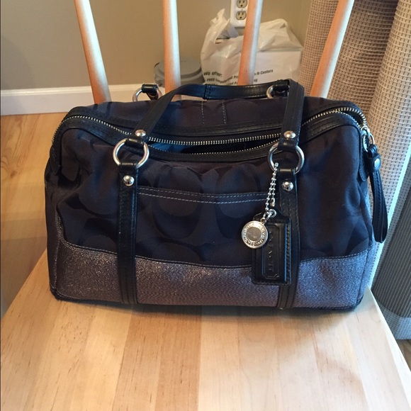 Coach signature stripe zip satchel