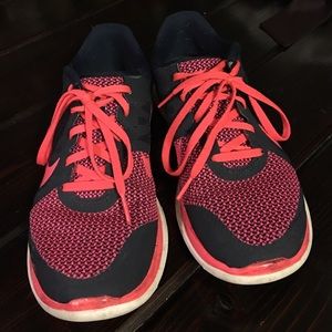 Gently used Nike Free sneakers neon pink and blue