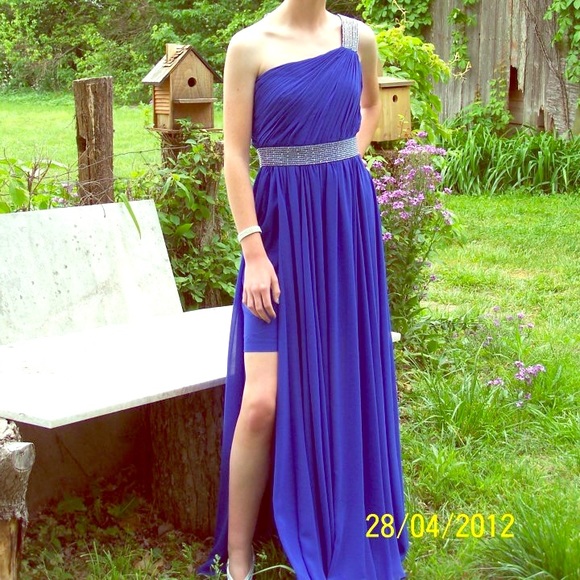 Blue slitted prom dress
